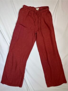 Relaxed Drawstring Wide-Leg Joggers — Rust Red